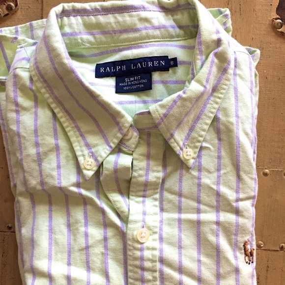 RALPH LAUREN BRAND 100% COTTON STRIPED SLIM FIT BUTTON DOWN OXFORD SHIRT TOP 8 M - Picture 3 of 10